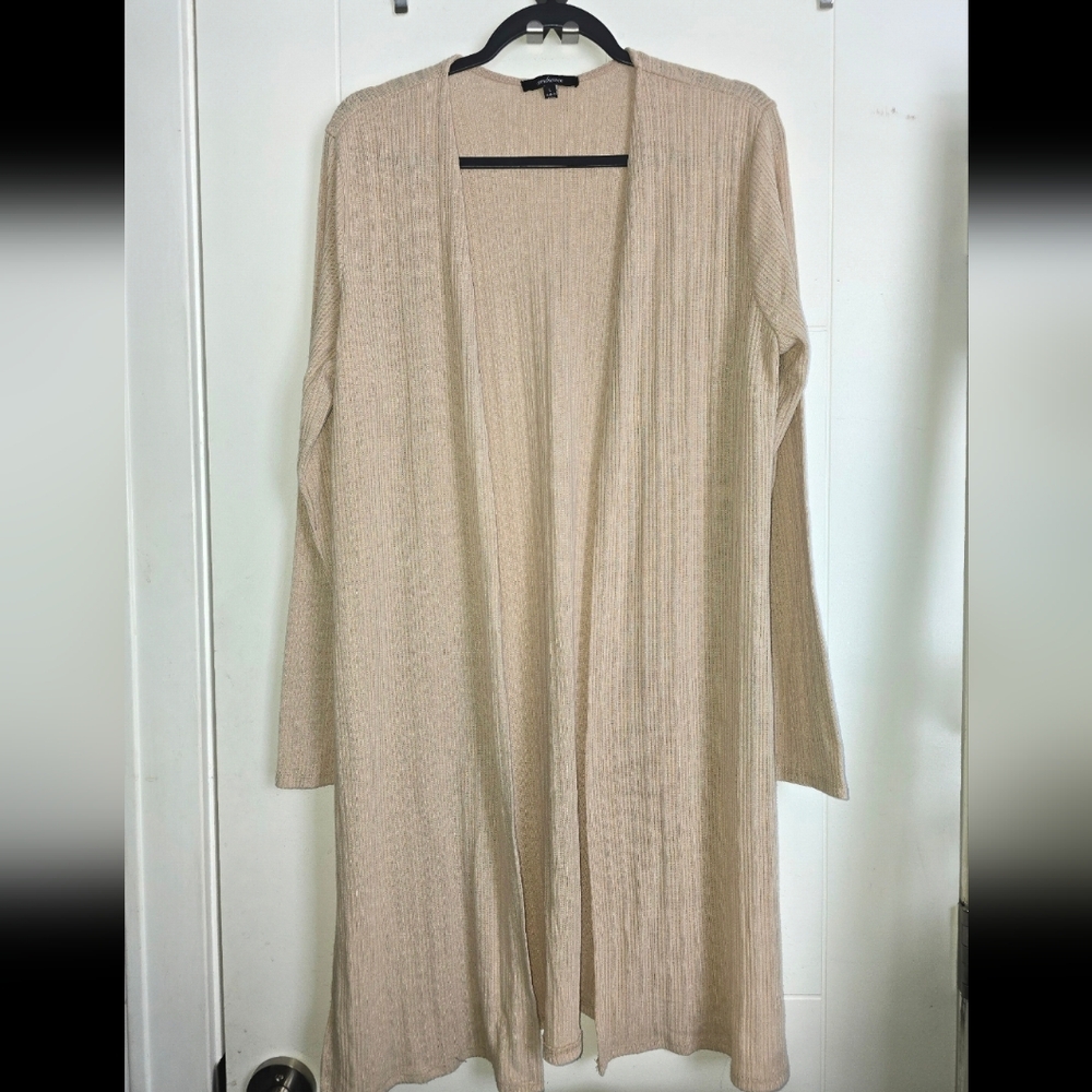 Ambiance Women's Beige Open Front Side Slit Cardigan Sz L